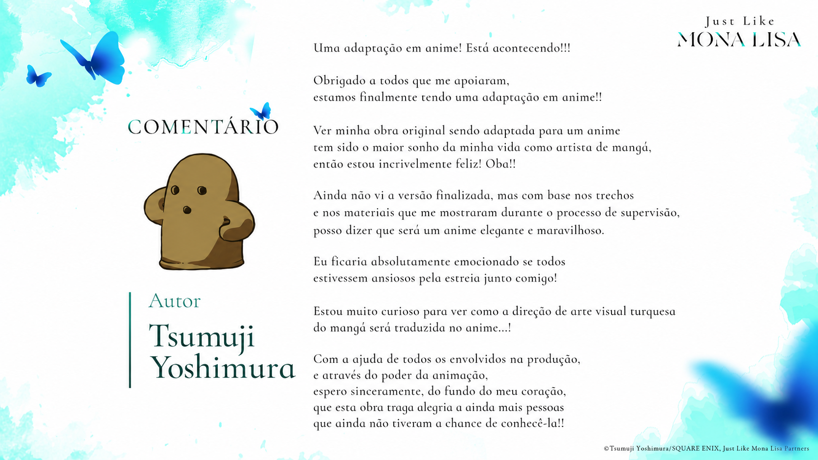 Parabéns pela adaptação em anime de Seibetsu 'Mona Lisa' no Kimi e!!