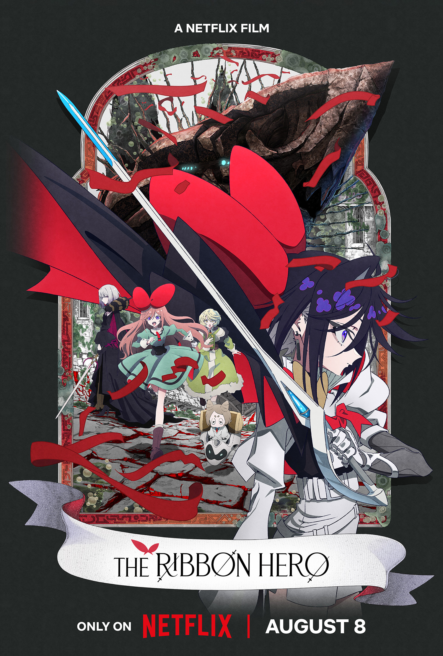 Visual principal de THE RIBBON HERO com a protagonista Sapphire e demais personagens
