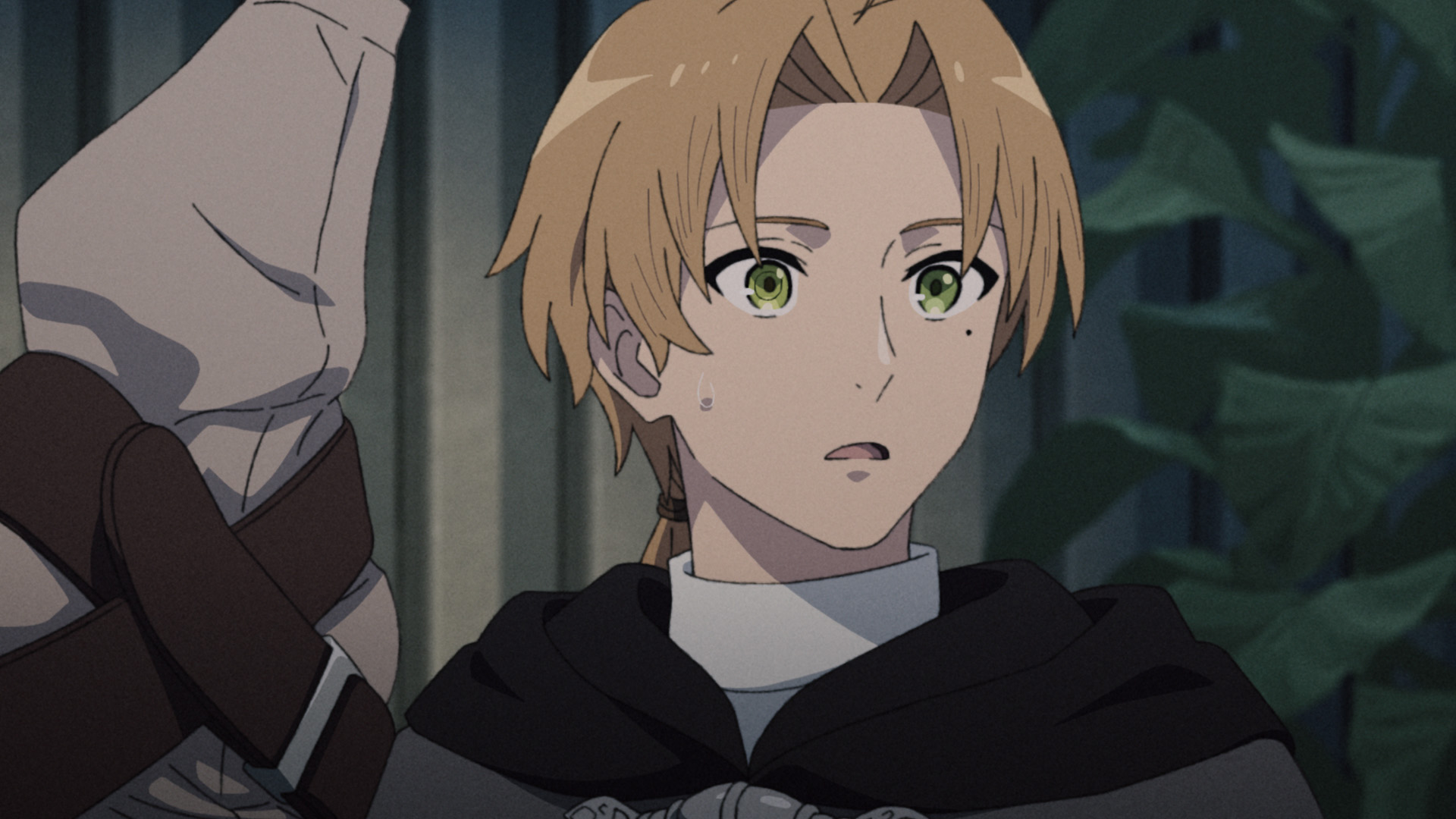 Rudeus com expressão de choque em cena da prévia do Episódio 5 da 3ª temporada de Mushoku Tensei